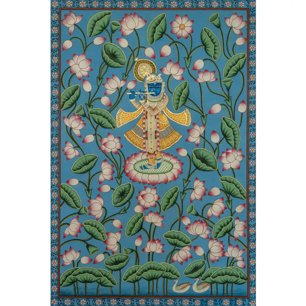 Real Gold leaf Kamal Talai with Shrinathji Handmade Pichwai Painting