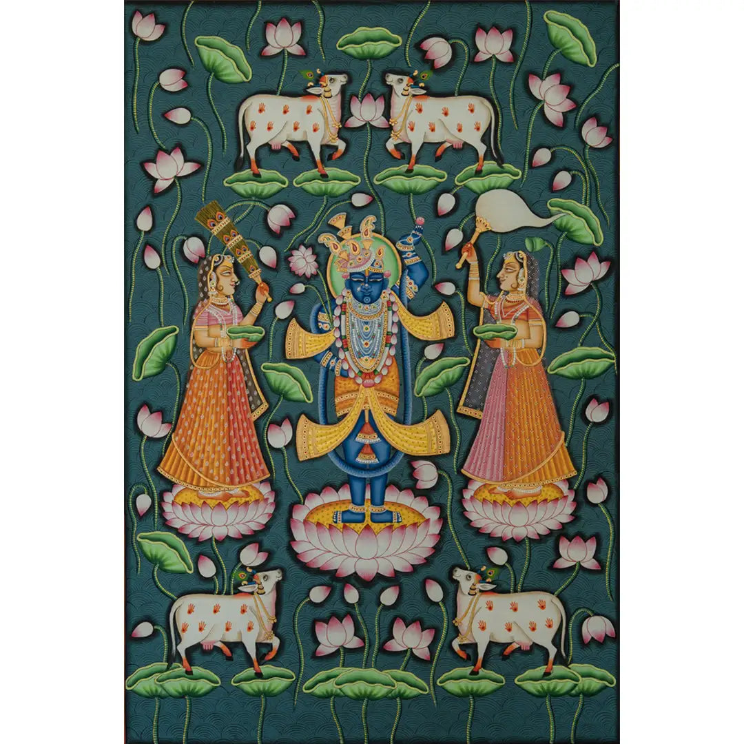 Real Gold leaf Kamal Talai with Shrinathji Handmade Pichwai Painting