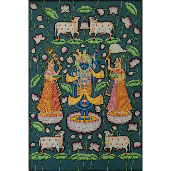 Real Gold leaf Kamal Talai with Shrinathji Handmade Pichwai Painting