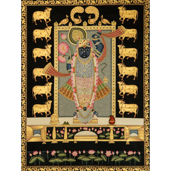 Real Gold Leaf Shrinathji Rajbhog Swaroop Handmade Pichwai Painting