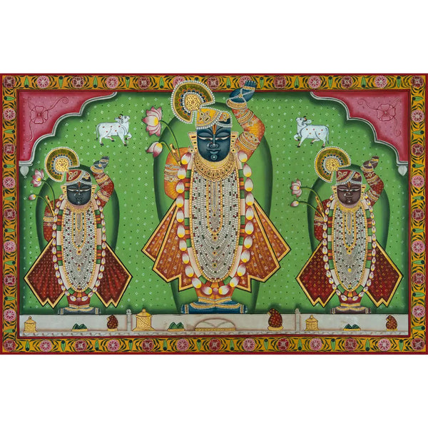 Shrinath Ji - Teen Swaroop Handmade Pichwai Painting