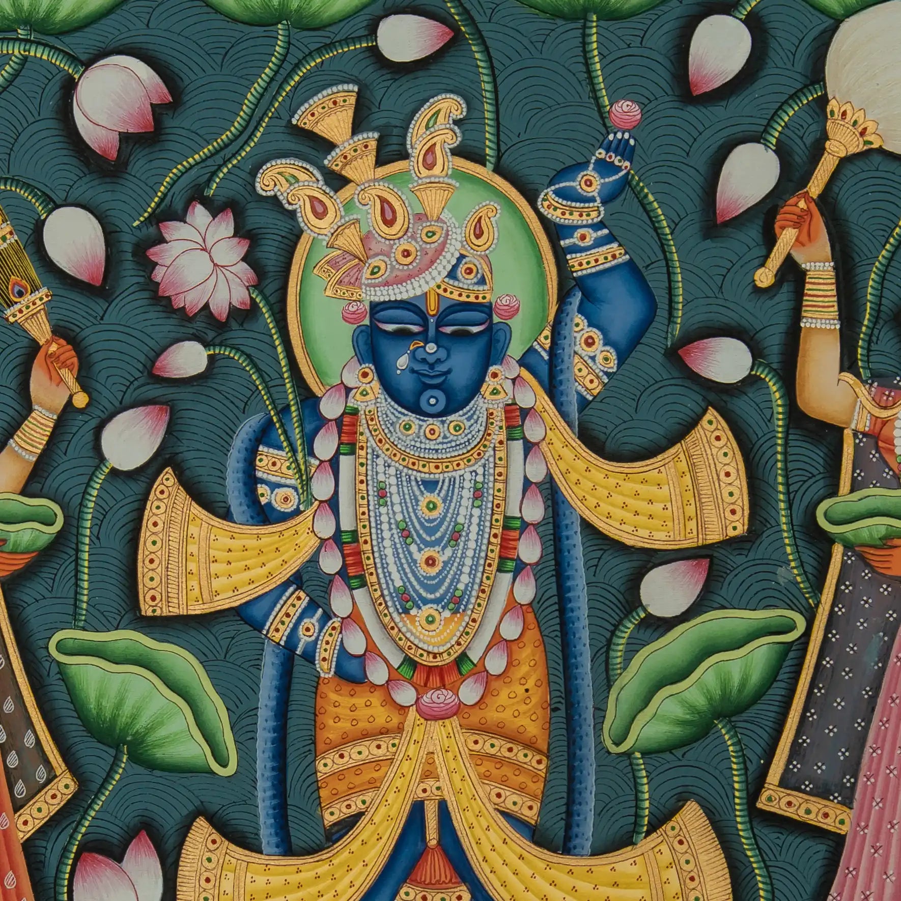 Real Gold leaf Kamal Talai with Shrinathji Handmade Pichwai Painting