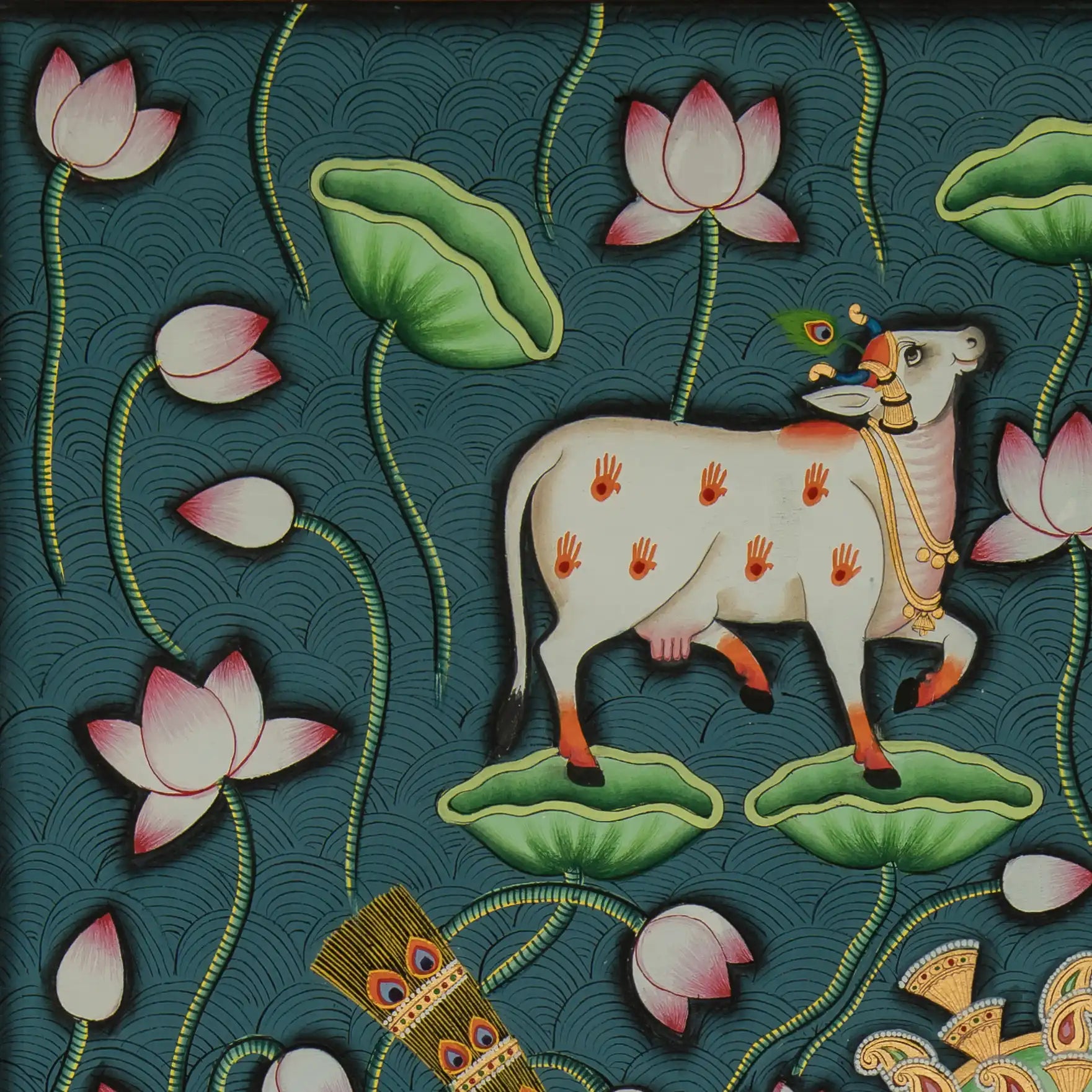 Real Gold leaf Kamal Talai with Shrinathji Handmade Pichwai Painting