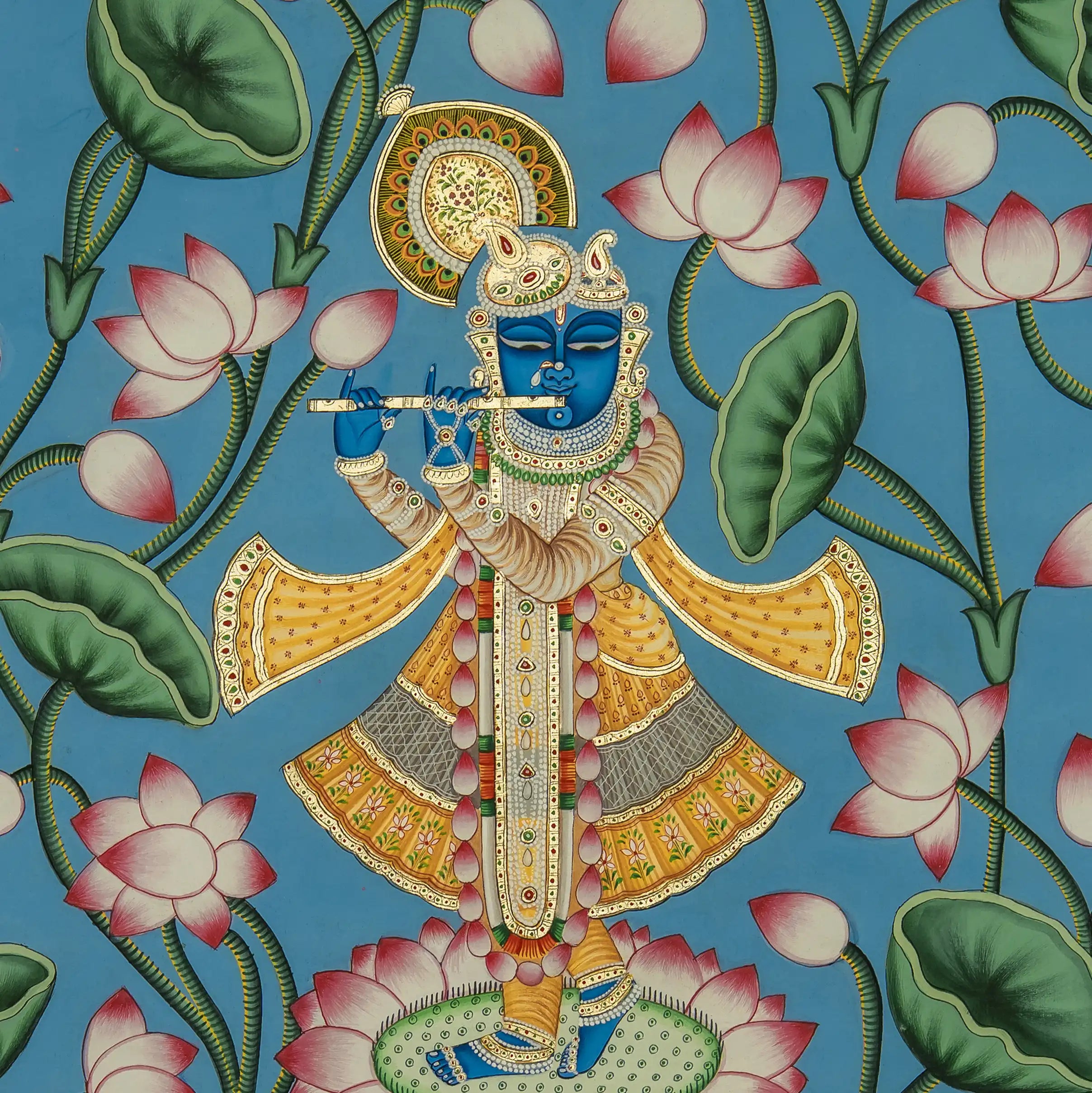 Real Gold leaf Kamal Talai with Shrinathji Handmade Pichwai Painting