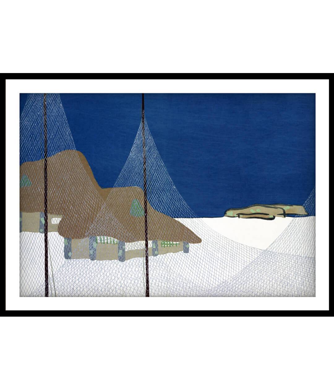 kamisaka sekka painting - Fishing village from Momoyogusa