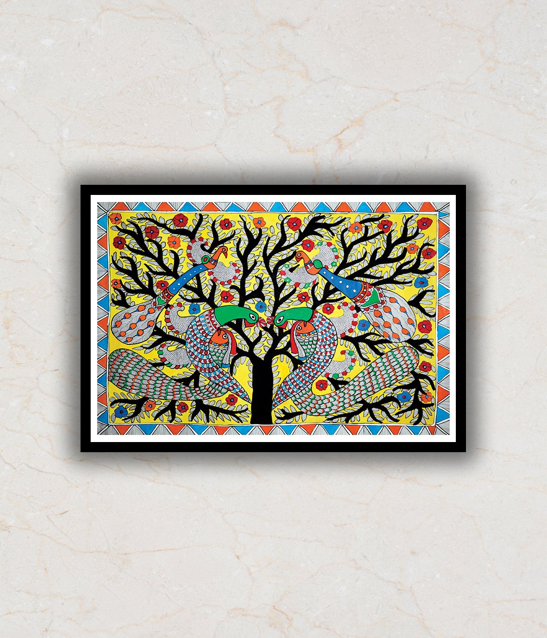 Loving Peacock-Peahen Madhubani Art Painting For Home Wall Art Decor