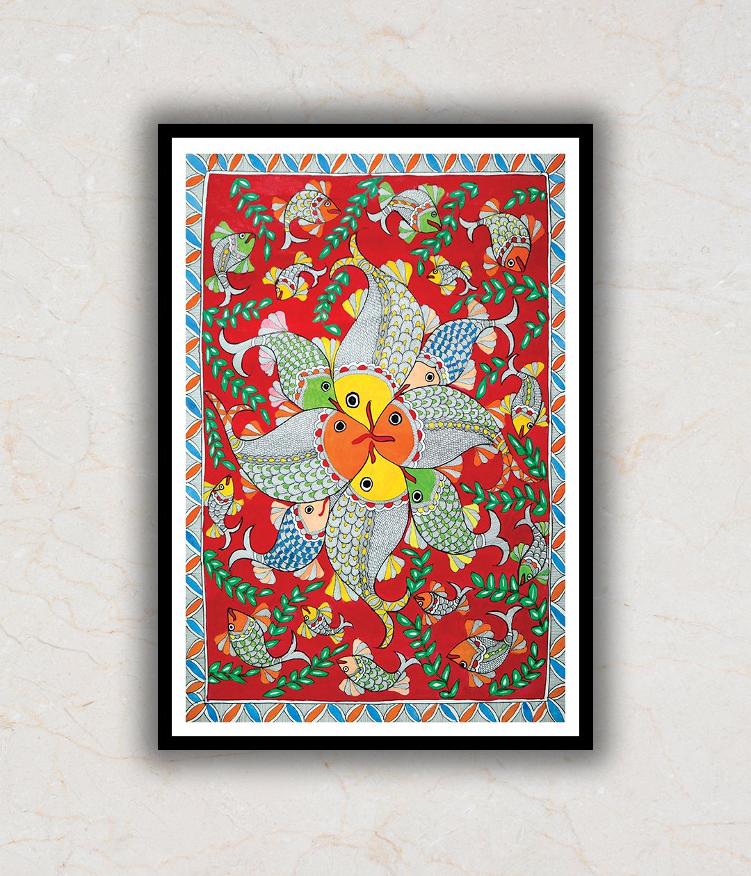 Loving Fish Madhubani Art Painting For Home Wall Art Decor
