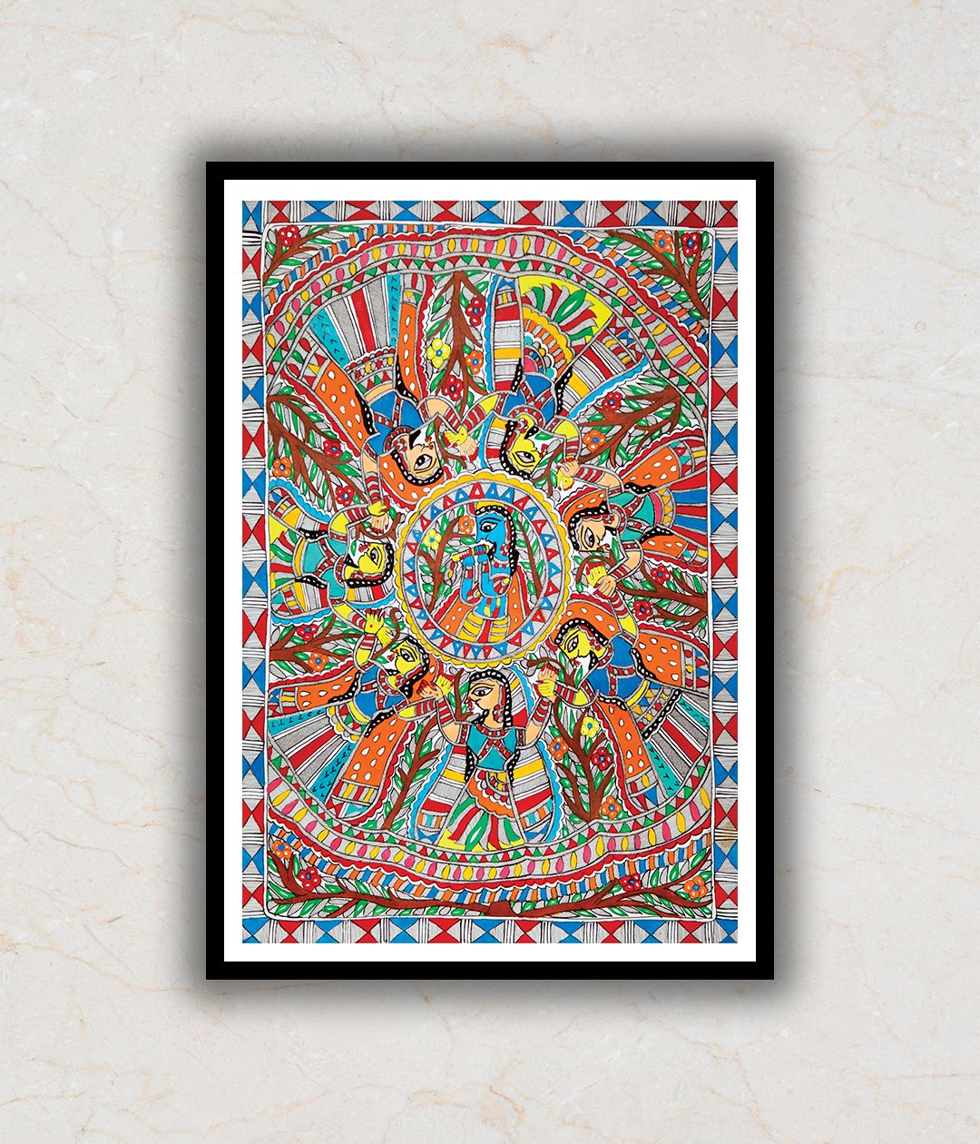 Krishna & Gopis Madhubani Art Painting For Home Wall Art Decor