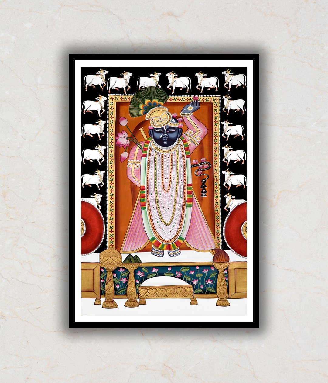 Shrinath Ji (Shri Krishna) Durbar Darshan with Cows Pichwai Art Painting For Home Wall Art Decor 2