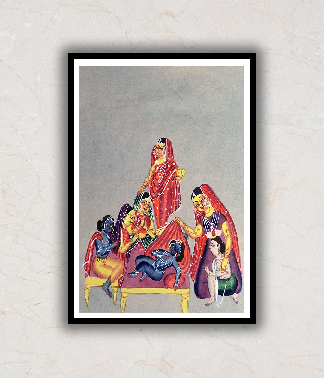 Worship of the Infant Krishna Kalighat Art Painting For Home Wall Art Decor