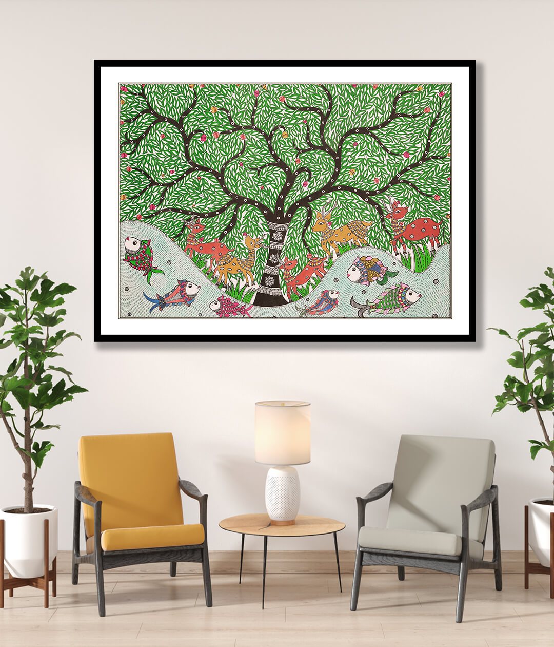 Auspicious Tree of Life Madhubani Art Painting For Home Wall Art Decor