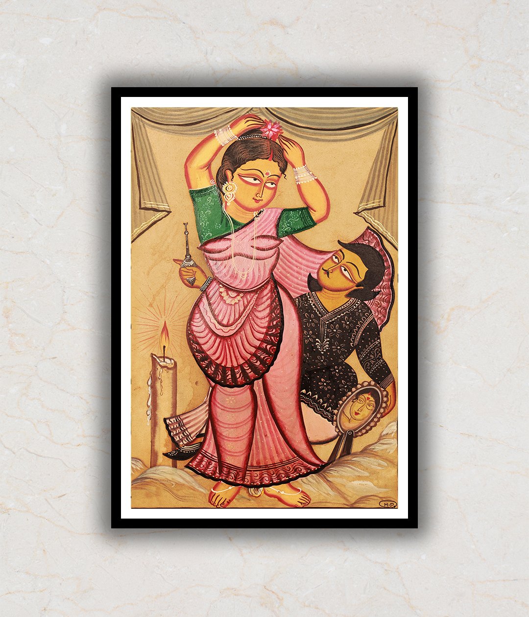 Couple Scene Kalighat Art Painting For Home Wall Art Decor