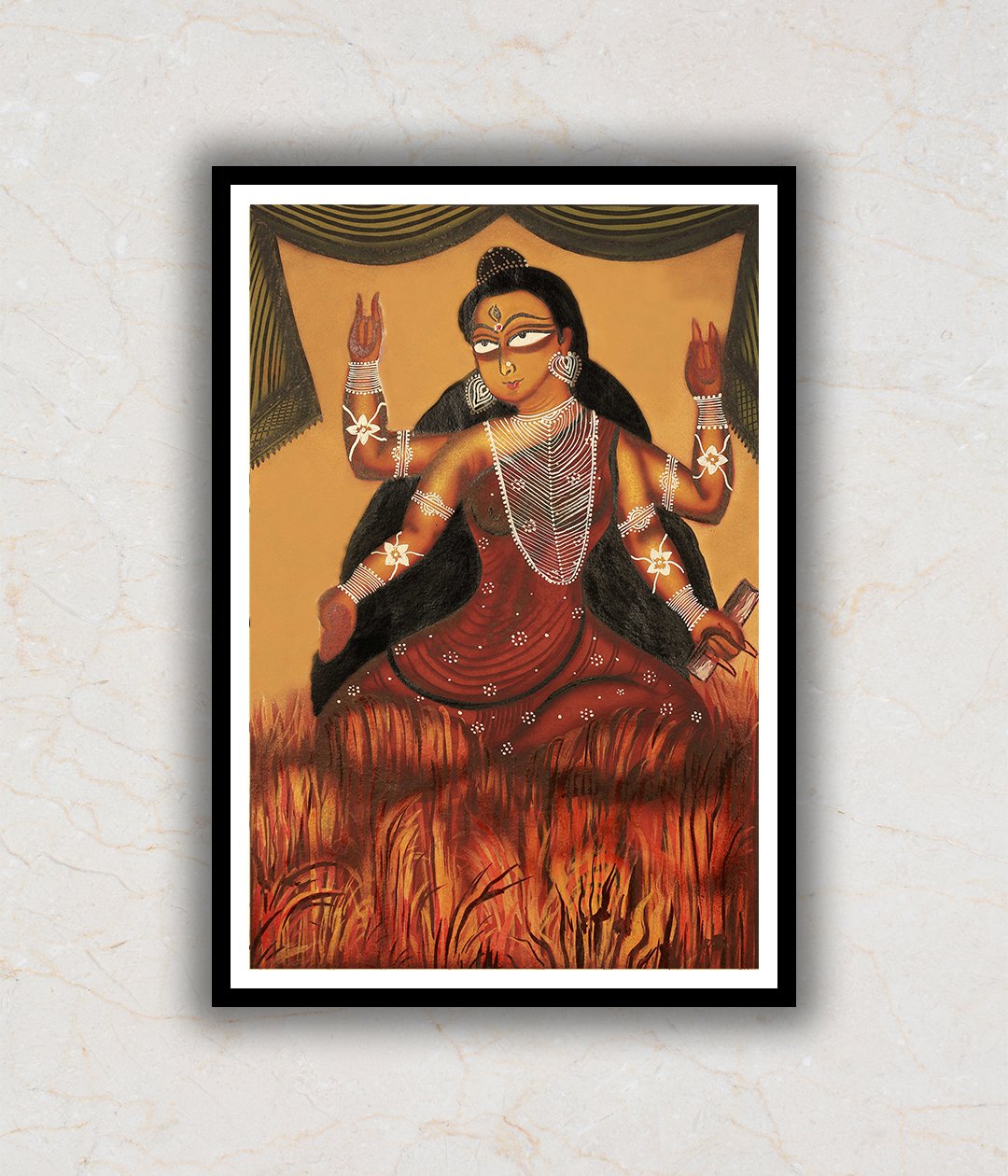 Goddess Durga Kalighat Art Painting For Home Wall Art Decor