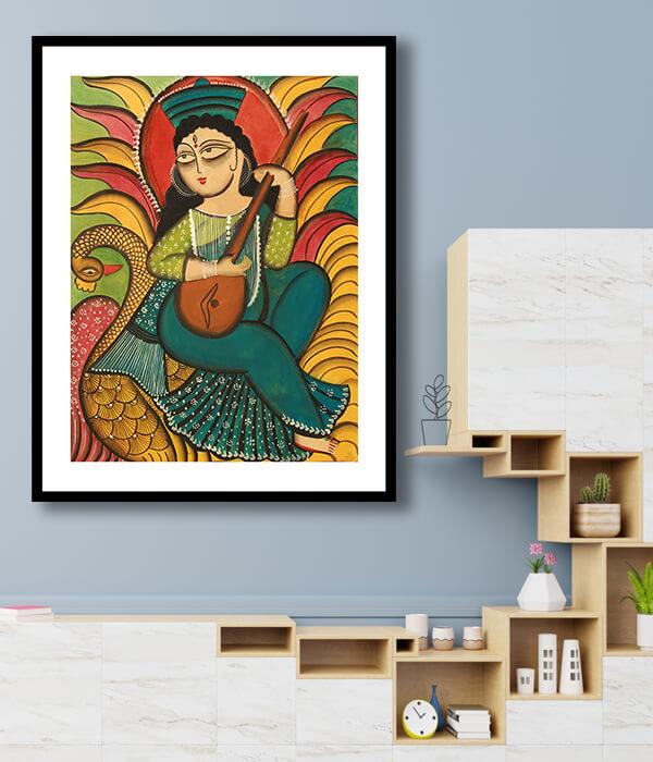 Goddess Saraswati Kalighat Art Painting For Home Wall Art Decor 3