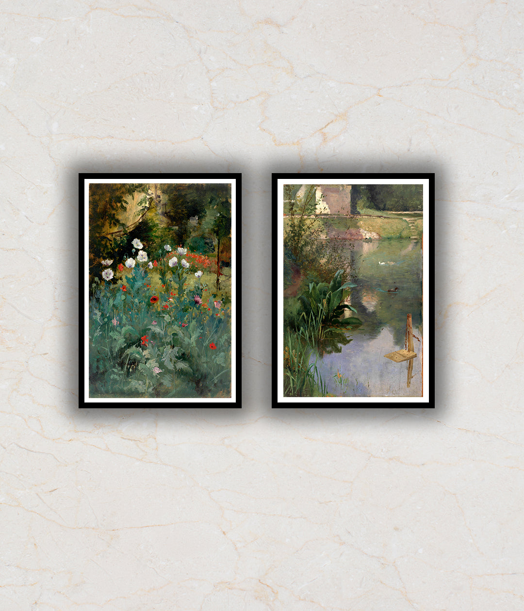 Set of 2 Poppies and Margin of a Moat Floral Paintings by Eliphalet Fraser Andrews