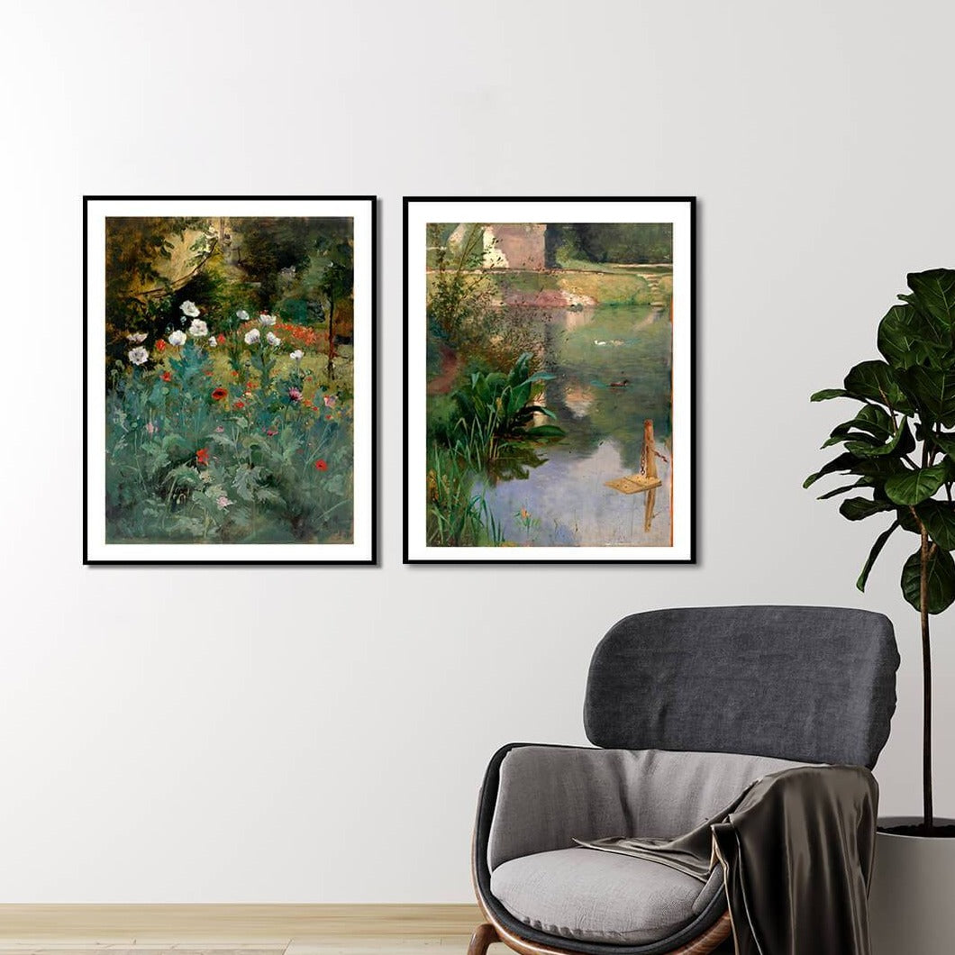 Set of 2 Poppies and Margin of a Moat Floral Paintings by Eliphalet Fraser Andrews