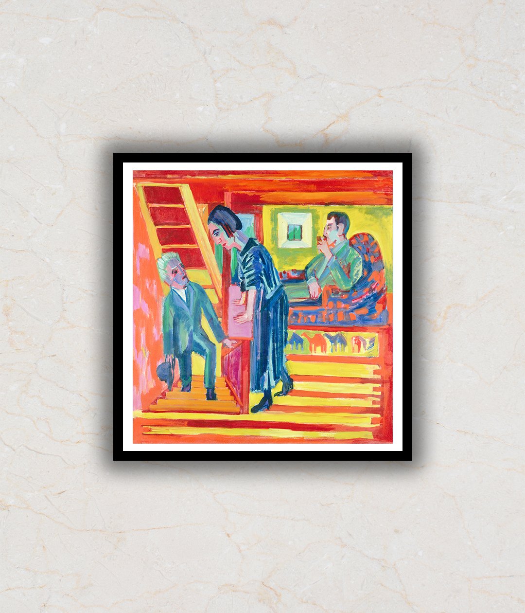 The Visit - Couple and Newcomer Abstract Painting by Ernst Ludwig Kirchner