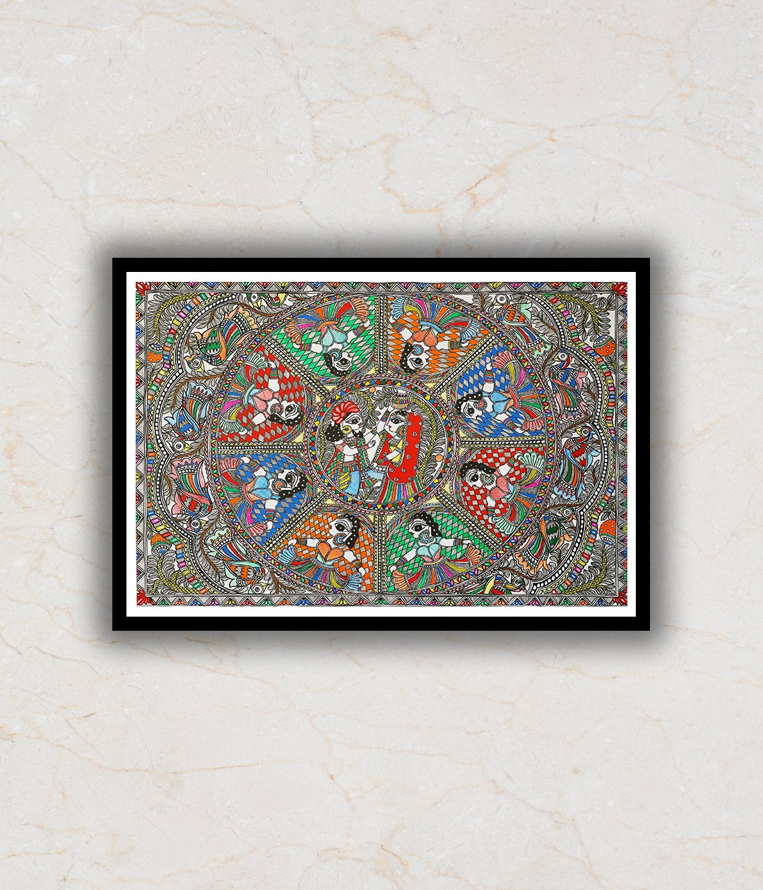 Krishna and Radha Madhubani Art Painting For Home Wall Art Decor 1