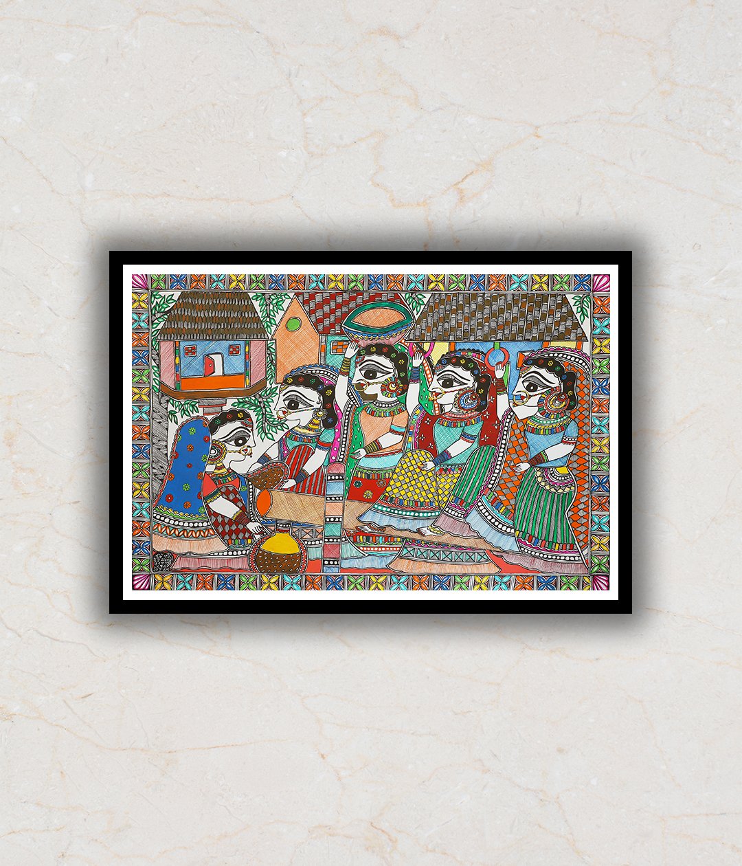 Shringhar Village scene Madhubani Art Painting For Home Wall Art Decor