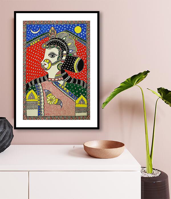 Indian Women Madhubani Art Painting For Home Wall Art Decor