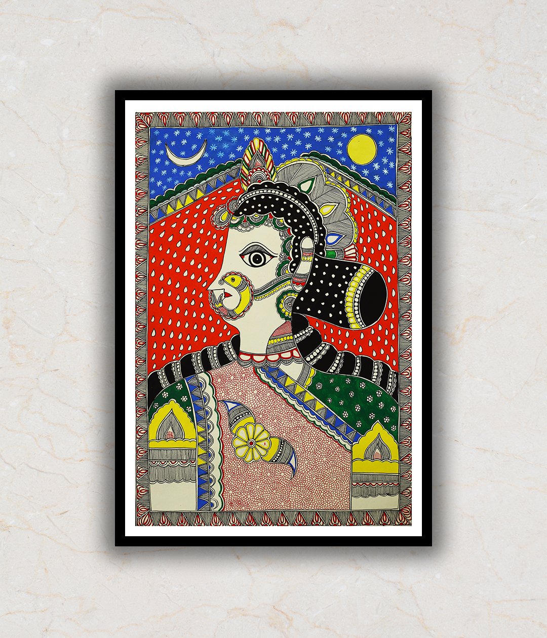 Indian Women Madhubani Art Painting For Home Wall Art Decor