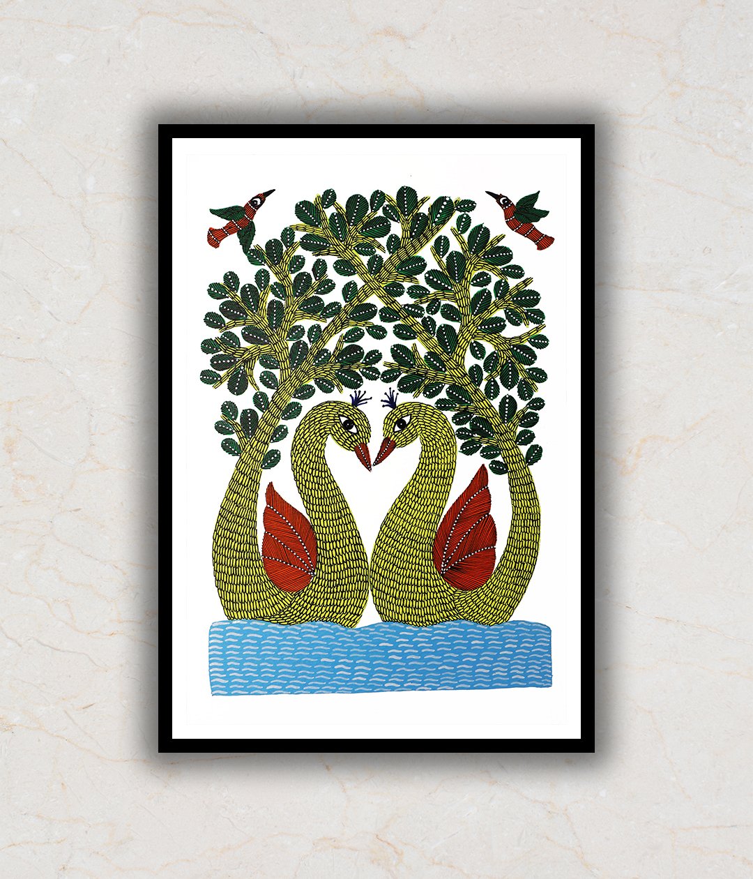 Swans Gond Art Painting For Home Wall Art Decor
