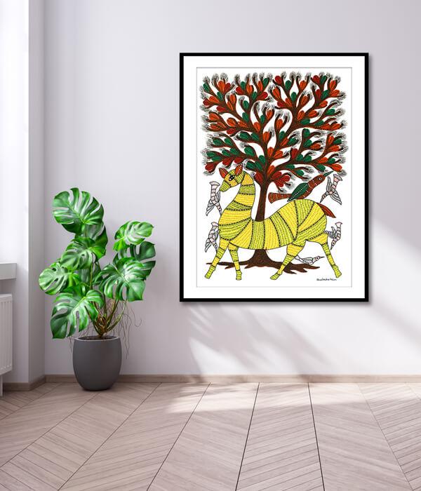 Deer and Tree Gond Art Painting For Home Wall Art Decor 1