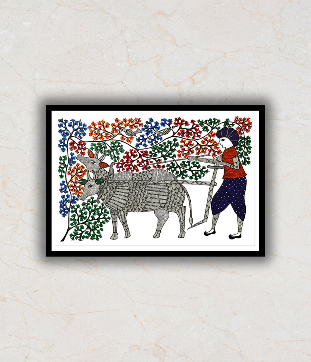 Village Scene Gond Art Painting For Home Wall Art Decor