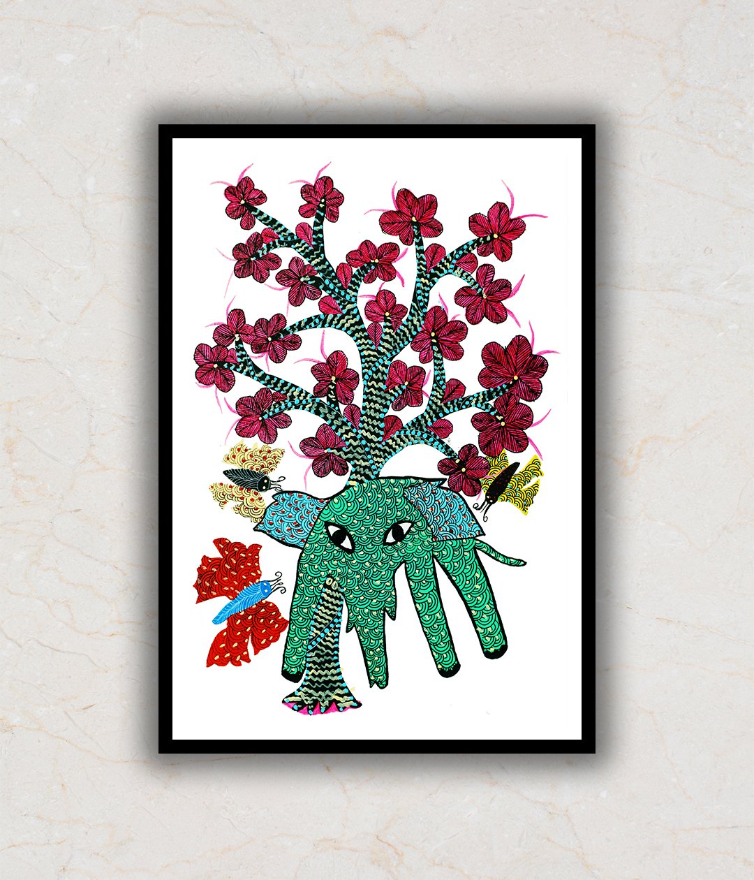 Elephant and Tree Gond Art Painting For Home Wall Art Decor 3