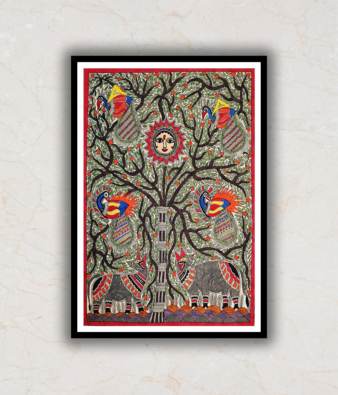 Auspicious Tree Madhubani Art Painting For Home Wall Art Decor