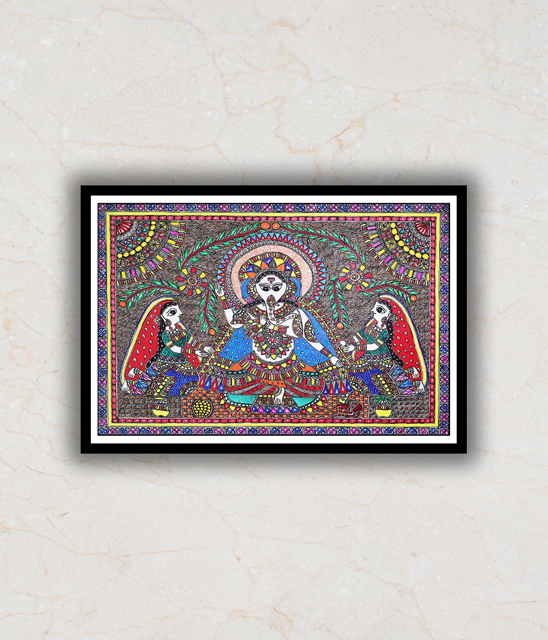 Ganesha & Riddhi Sidhi Madhubani Art Painting For Home Wall Art Decor