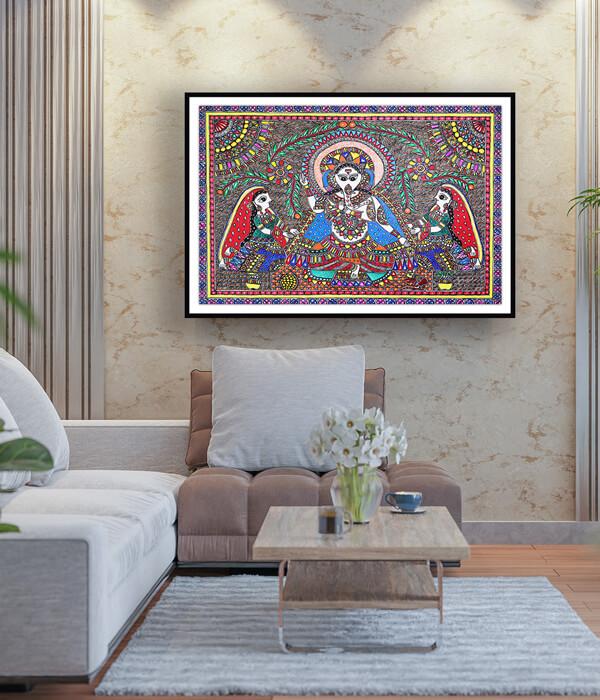 Ganesha & Riddhi Sidhi Madhubani Art Painting For Home Wall Art Decor