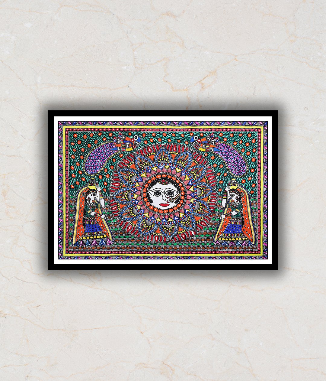 Worshipping the Sun God Madhubani Art Painting For Home Wall Art Decor