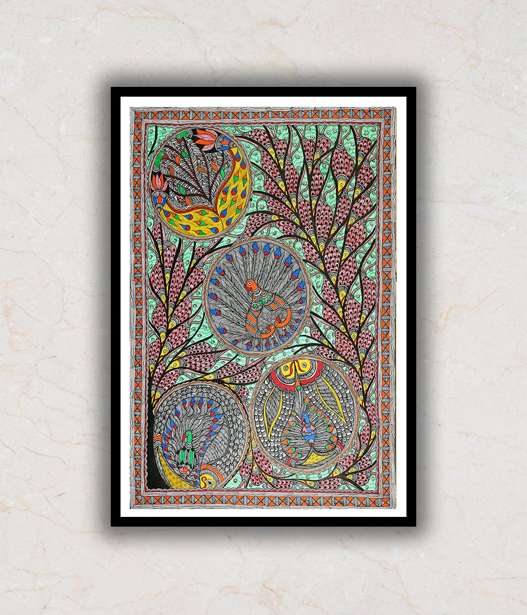 Spheres of Fortune Auspicious Madhubani Art Painting For Home Wall Art Decor