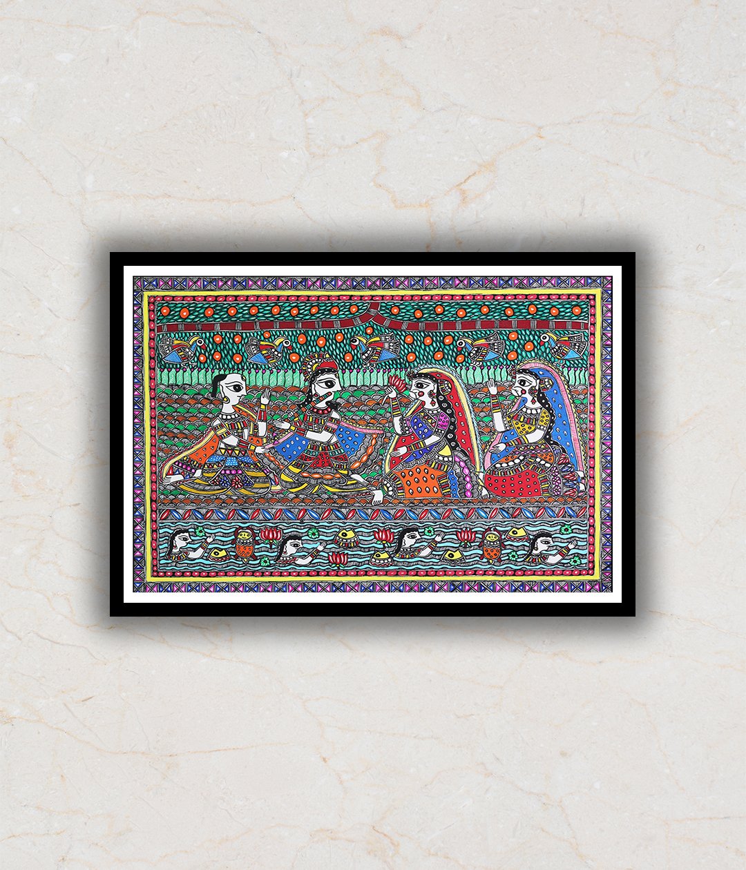Krishna Raas Leela Madhubani Art Painting For Home Wall Art Decor