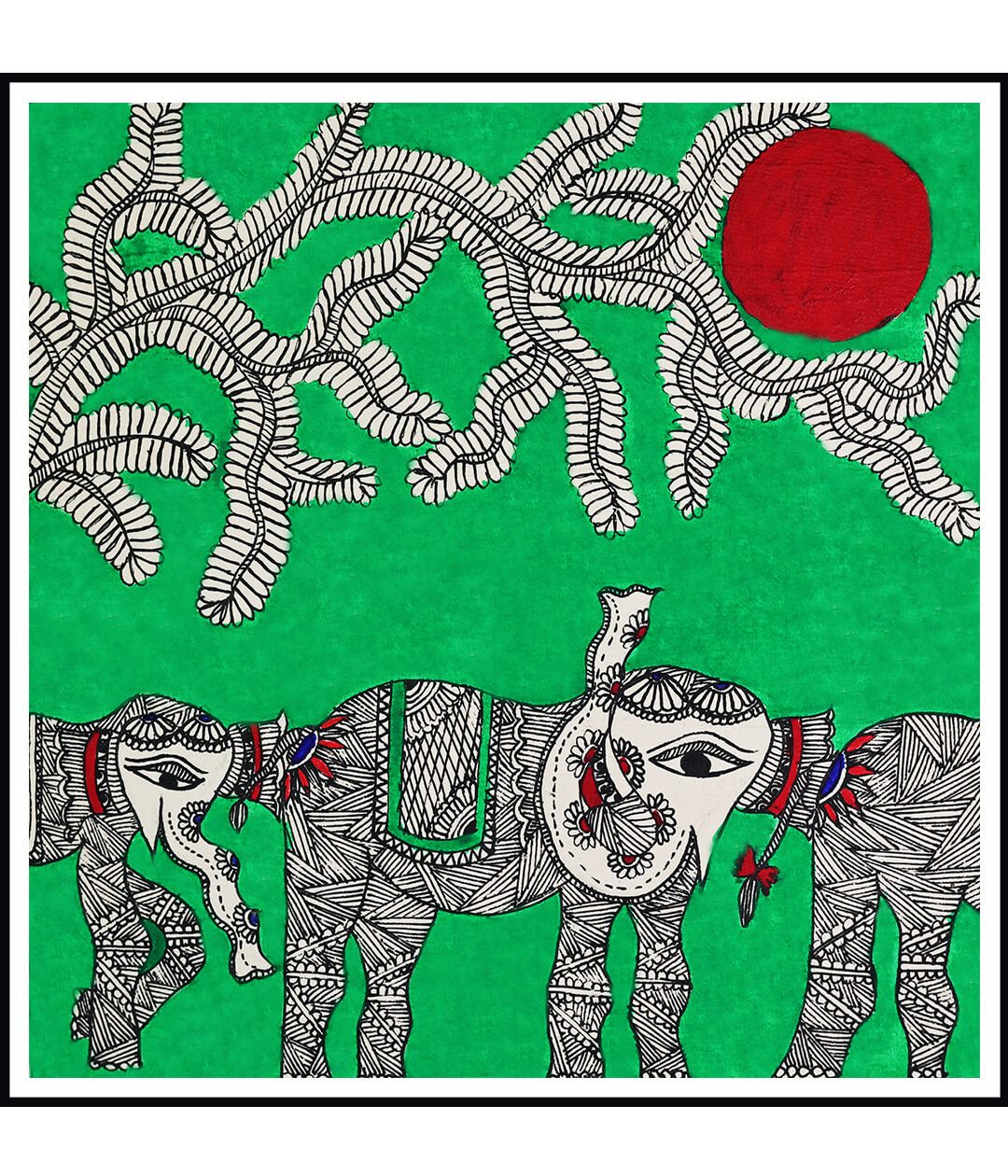 The Elephant Clan Set Of 3 Madhubani Art Paintings For Home Wall Decor