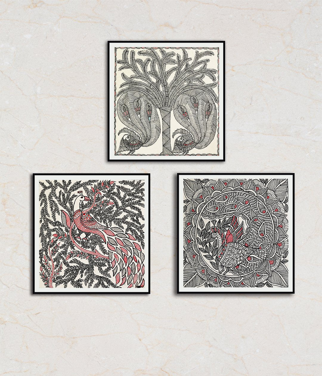 The Rainbow Creature Set Of 3 Madhubani Art Paintings For Home Wall Decor