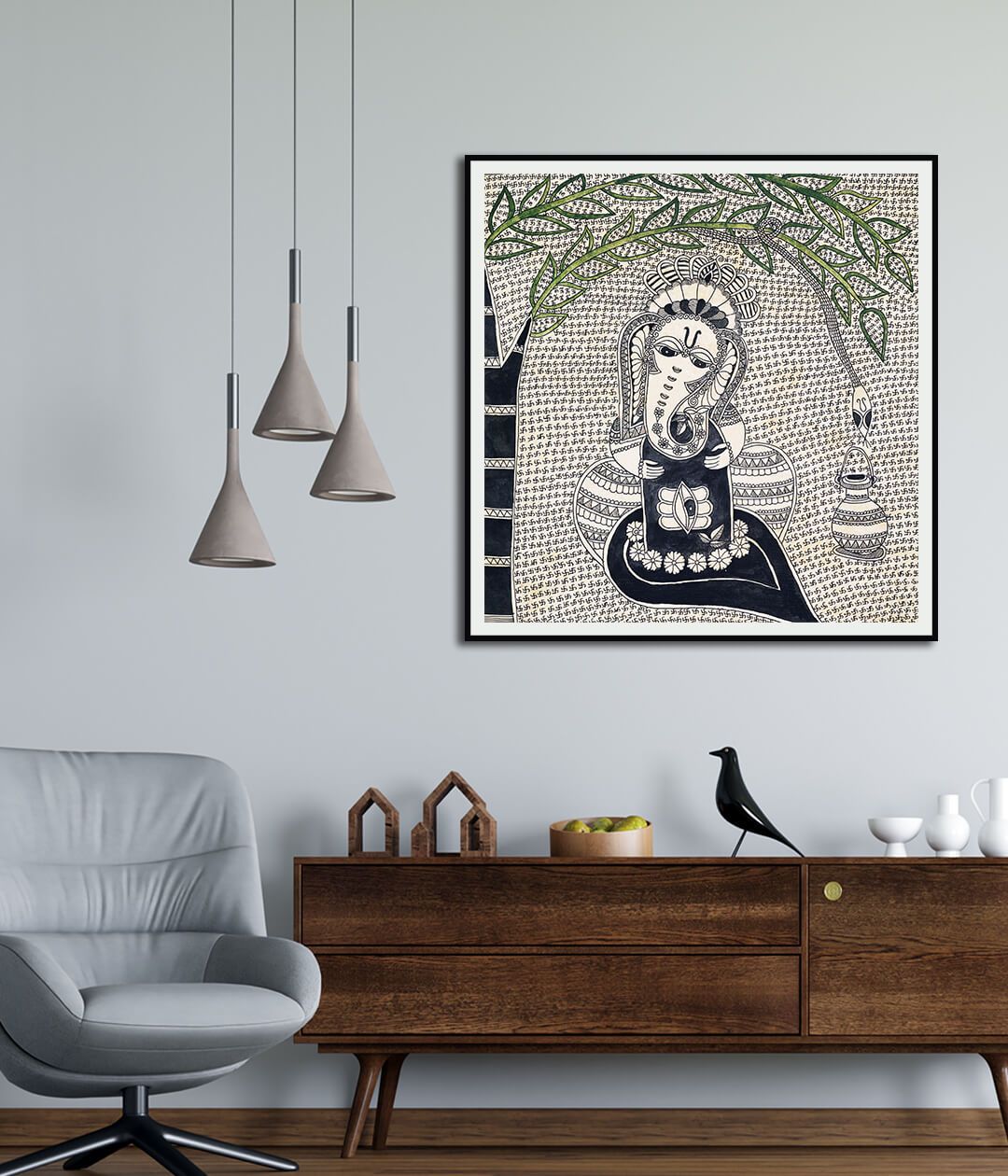 Ganesha and Shiva Embrace Set Of 3 Madhubani Art Paintings For Home Wall Decor