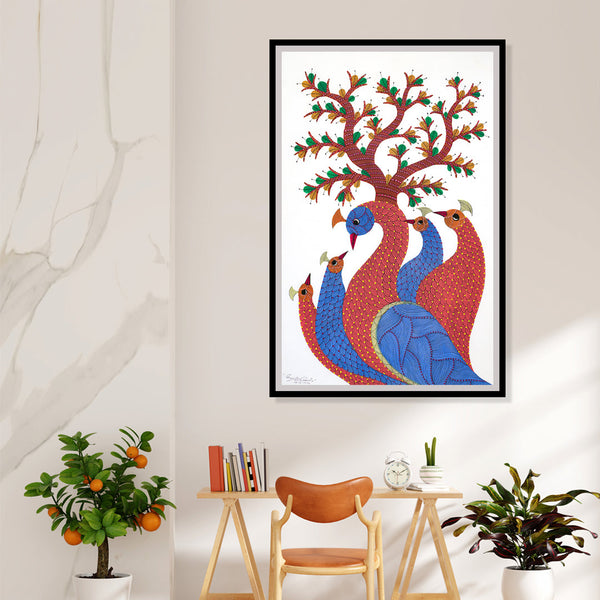 Feathers of Love Gond Artwork Painting For Home Wall Decor