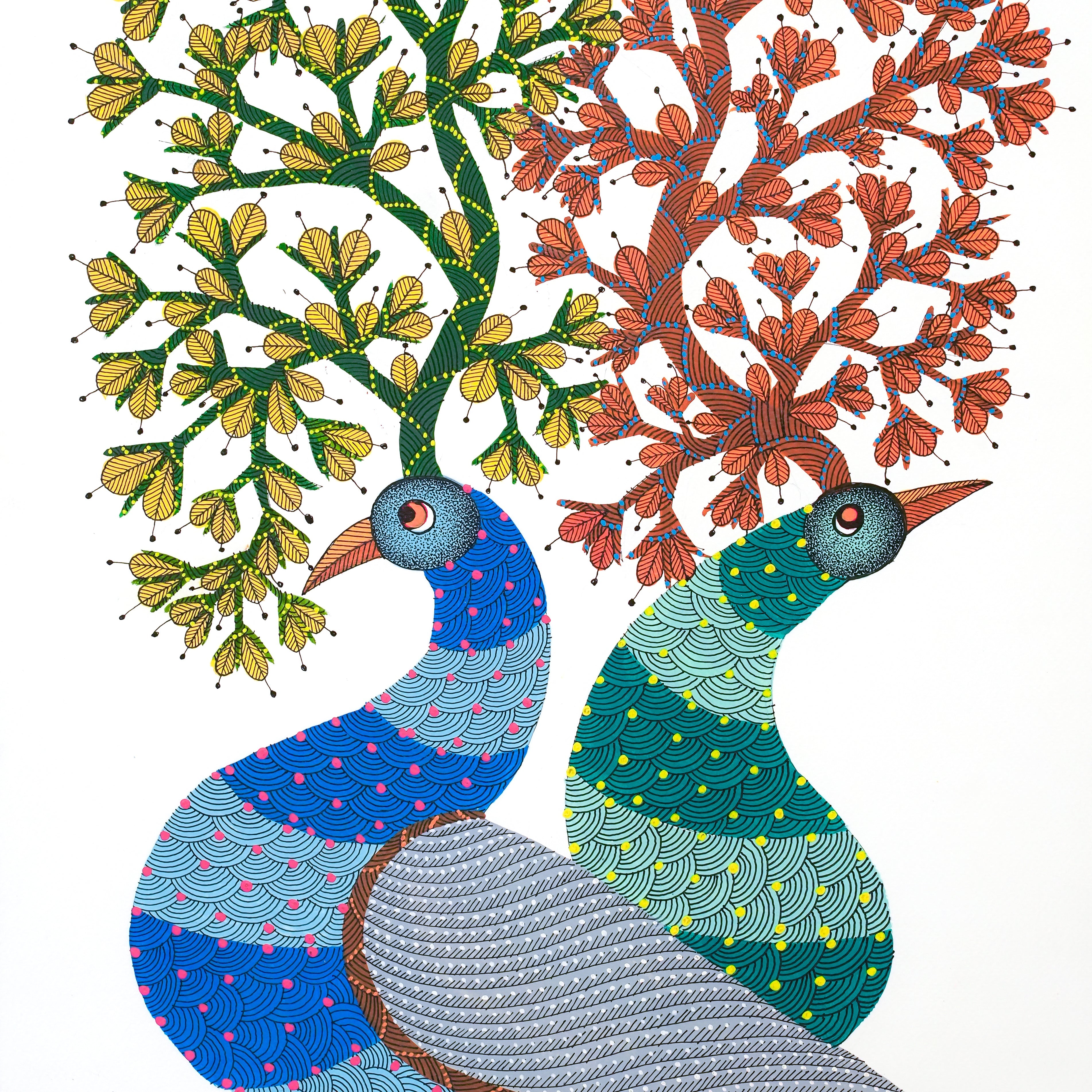 The Vivid Beaks Gond Artwork Painting For Home Wall Decor