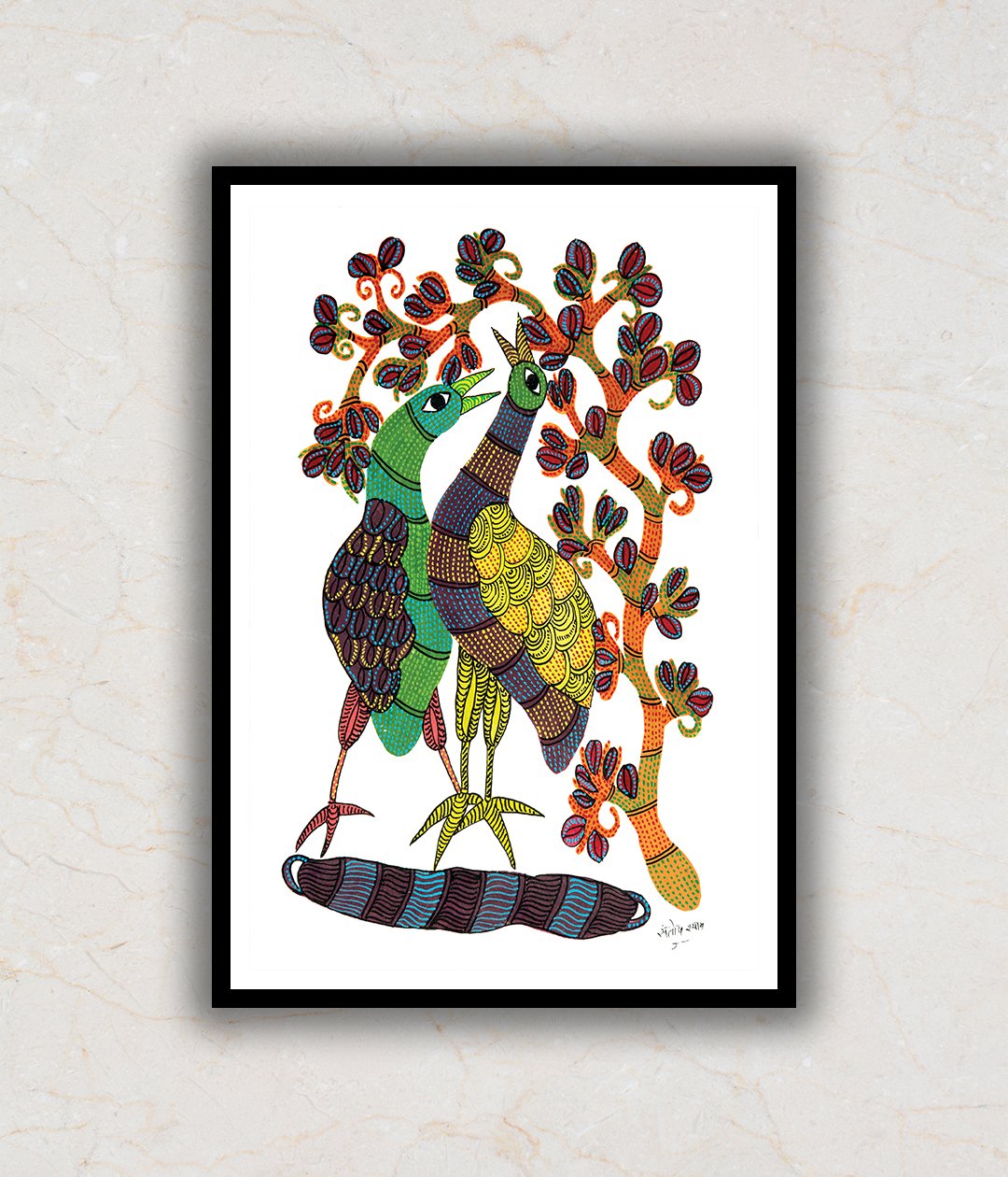 Peacocks Gond Art Painting For Home Wall Art Decor
