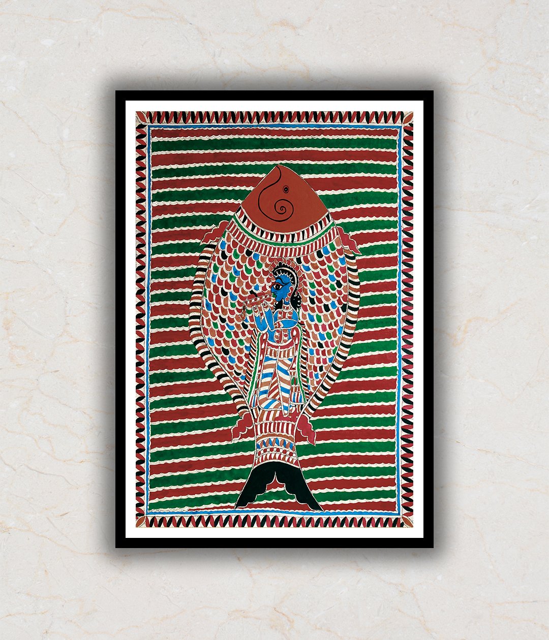 Lord Krishna Madhubani Art Painting For Home Wall Art Decor