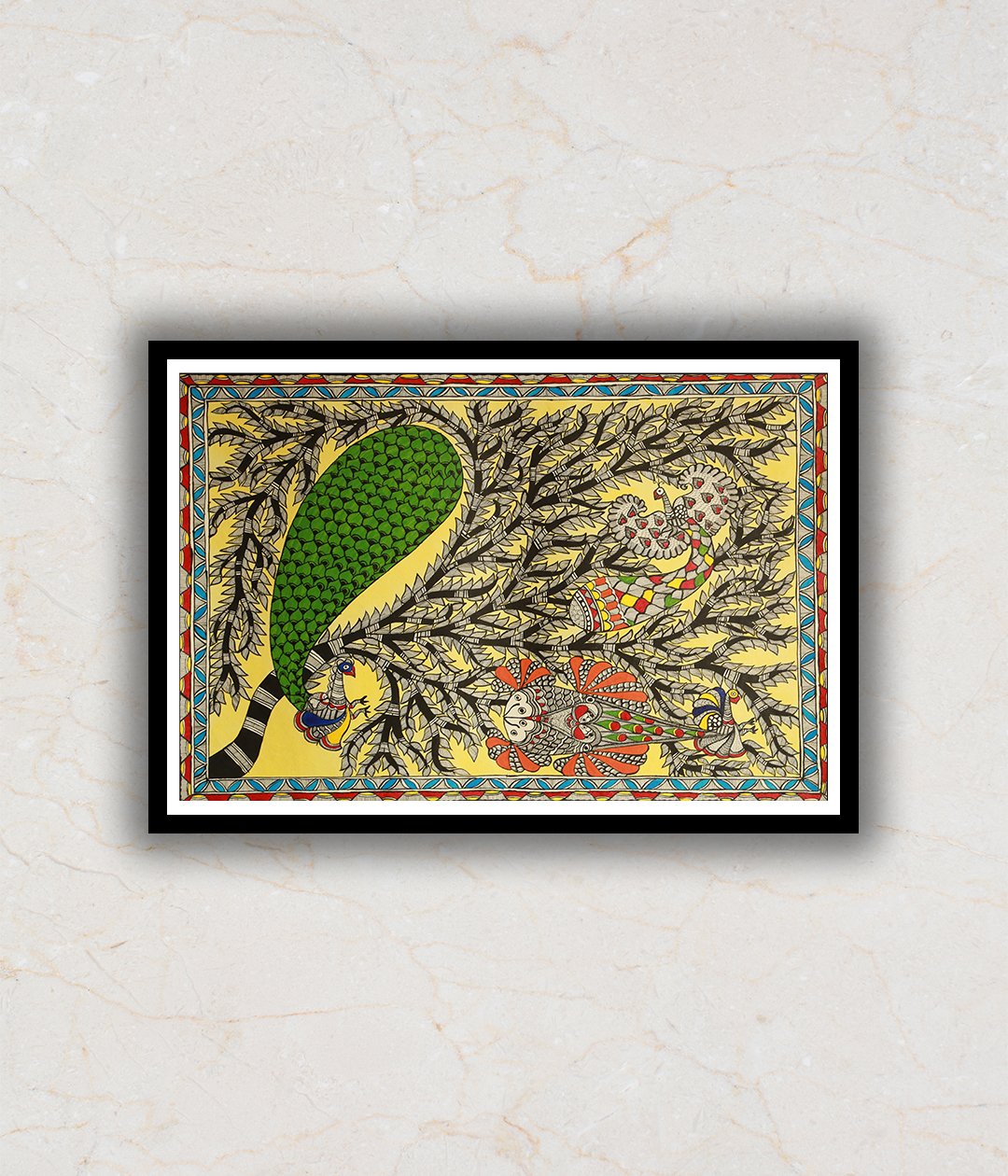Peacock and Fish Madhubani Art Painting For Home Wall Art Decor