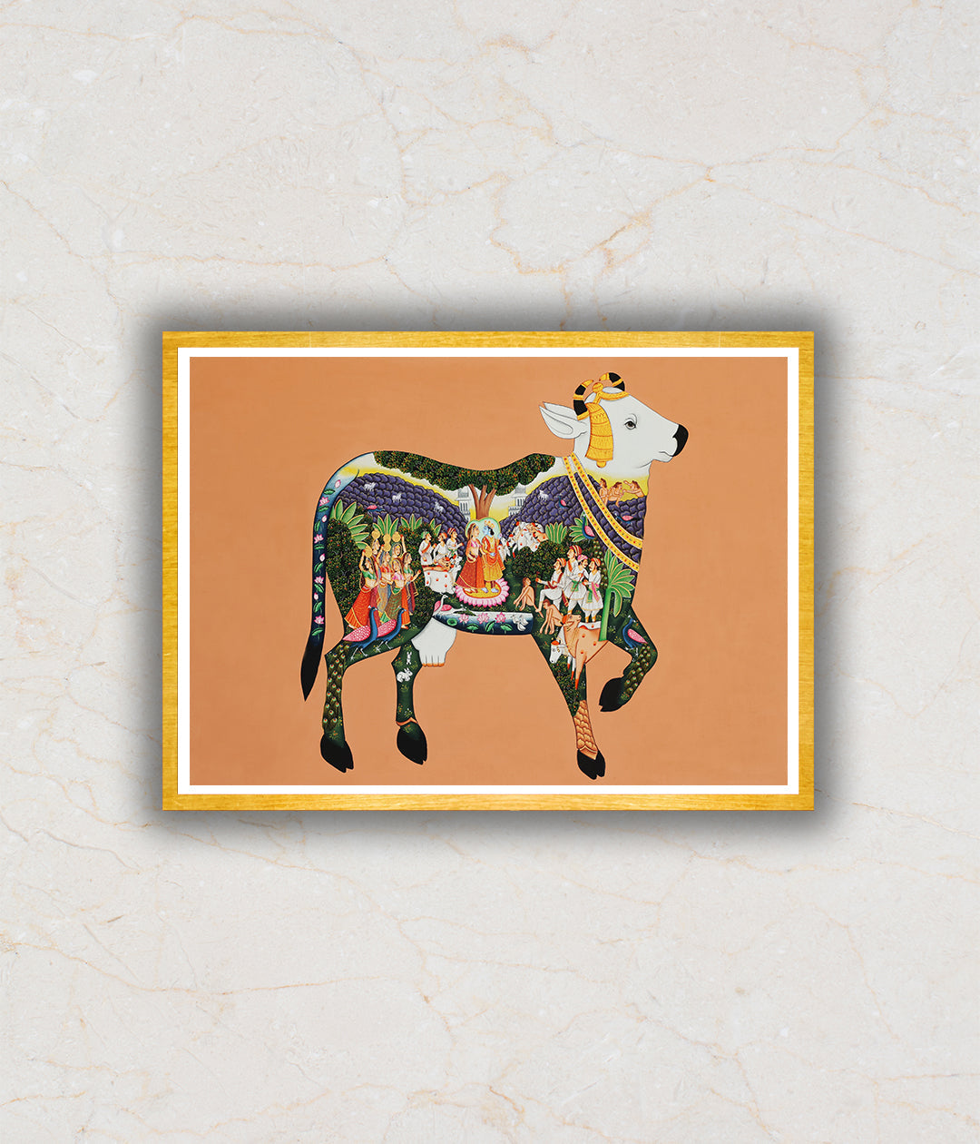 Kamdhenu The Sacred Cow Pichwai Art Painting For Home Wall Art Decor 3