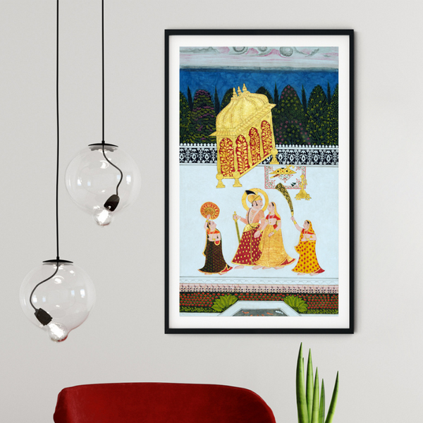 A Stroll On the Terrace Rajasthani Art Painting For Home Wall Art Decor