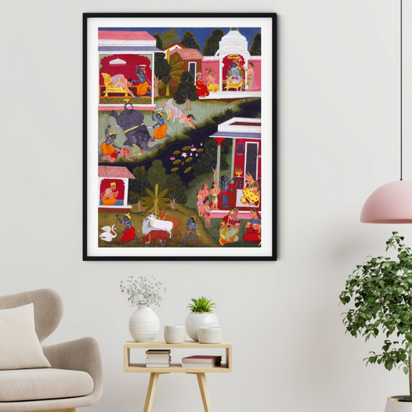 Krishna Vanquishing Demons Rajasthani Art Painting For Home Wall Art Decor