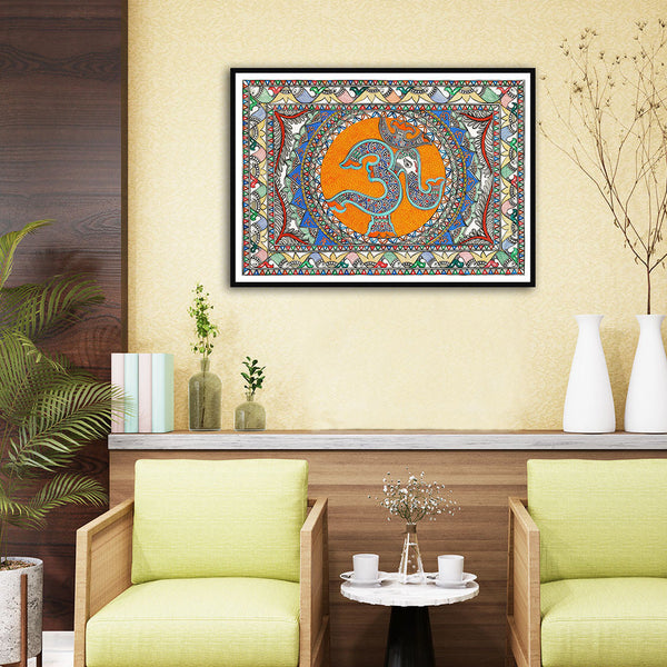Elephant line work Madhubani Art Painting For Home Wall Art Decor