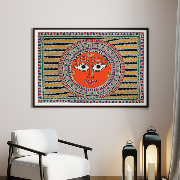 The Sun God Madhubani Art Painting For Home Wall Art Decor