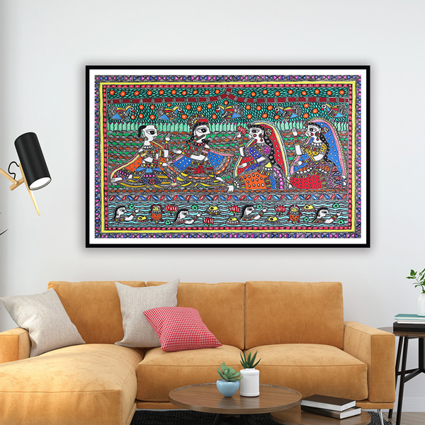 Krishna Raas Leela Madhubani Art Painting For Home Wall Art Decor