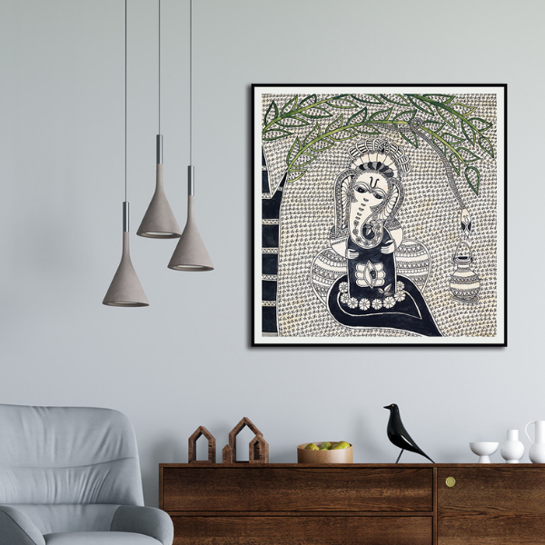 Ganesha and Shiva Embrace Set Of 3 Madhubani Art Paintings For Home Wall Decor